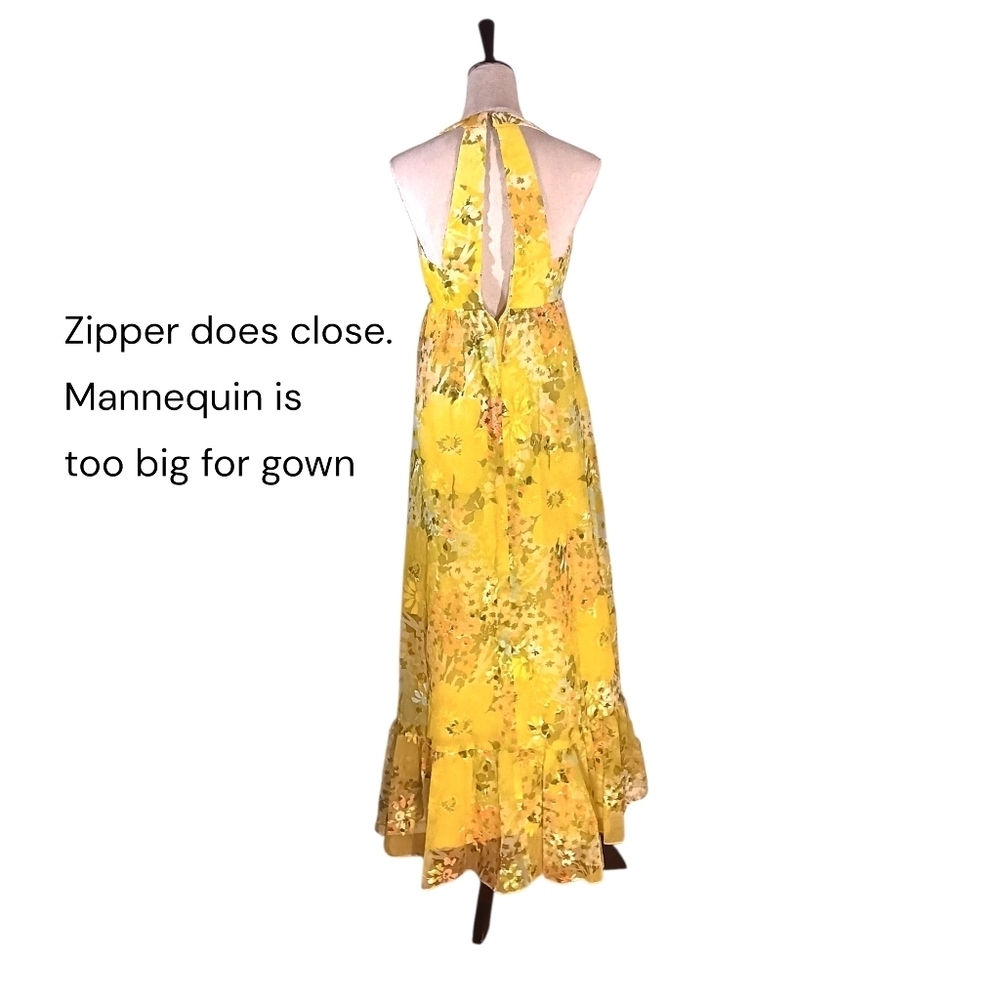 Vintage 1960s Floral Halter Prom Evening Gown With Taffeta Lining - Picture 6 of 10